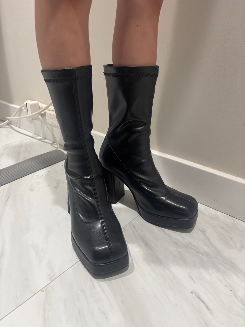 SHEIN Black Platform Block Heel Mid-Calf Boots